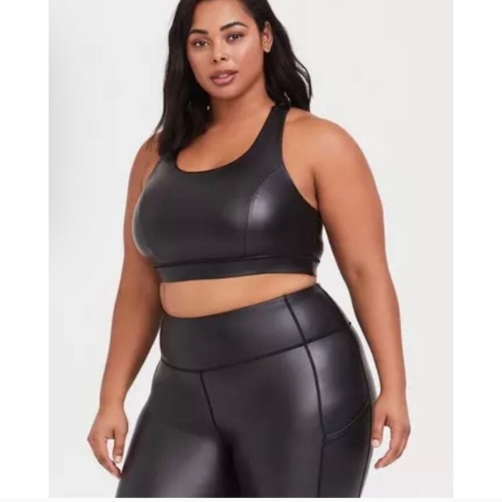 Women's Torrid Active Black Faux Leather Sports Bra 2X
